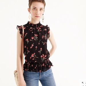J Crew sleeveless smocked flowered top